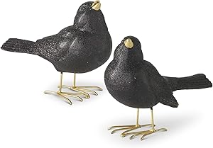K&K Interiors 41528B Assorted 4.75 Inch Glittered Black Resin Birds with Gold Feet (2 Styles)