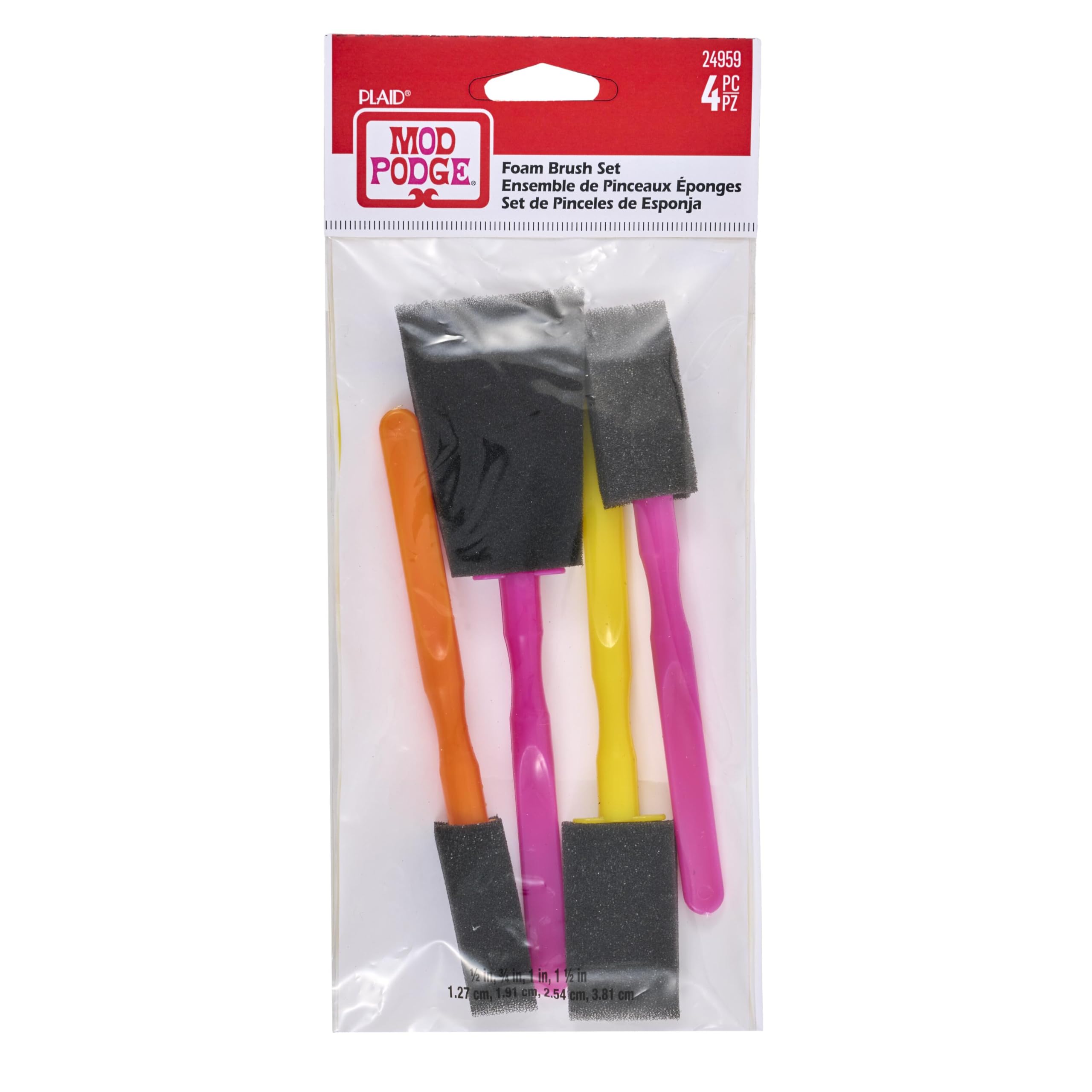 Mod Podge Foam Brush Set x4, Yellow, Orange, Pink