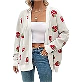 ebossy Women's Strawberry Sweaters Cartoon Kwaii Knit Long Sleeve Open Front Loose Slouchy Cardigan Outwear