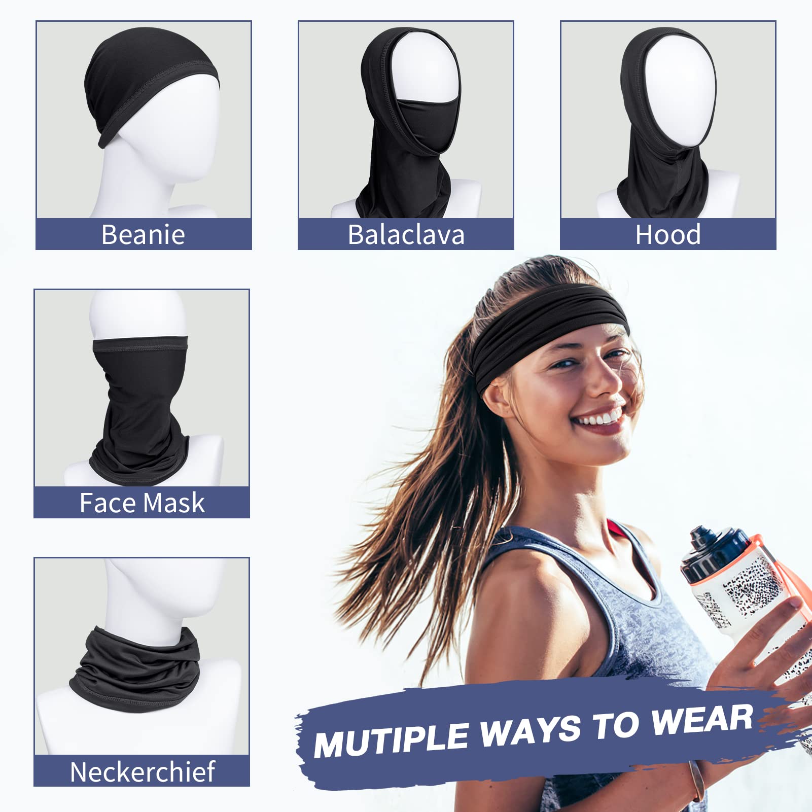 Kiiwah 2 Stück Multifunktionstuch Schlauchschal, Winddicht Bandanas Elastisch Sonnenschutz Loop Schal Neckwarmer Herren Halstuch für Winter Thermal Outdoor Radsport Ski Motorrad Laufen 6