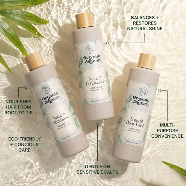 ORGANIC JAGUAR NATURAL SHAMPOO FOR HAIR CARE, SULFATE FREE SHAMPOO WITH CASTOR OIL, HONEYSUCKLE, GLYCERIN, ALOE VERA & MILD THICKENING AGENT, DRY TO COLOR TREATED TO ALL HAIR, 13.5 FL OZ