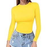 MANGOPOP Crew Neck Long Sleeve T Shirts for Women Fitted Shirts Tight Neck T Shirts Basic Tee Tops