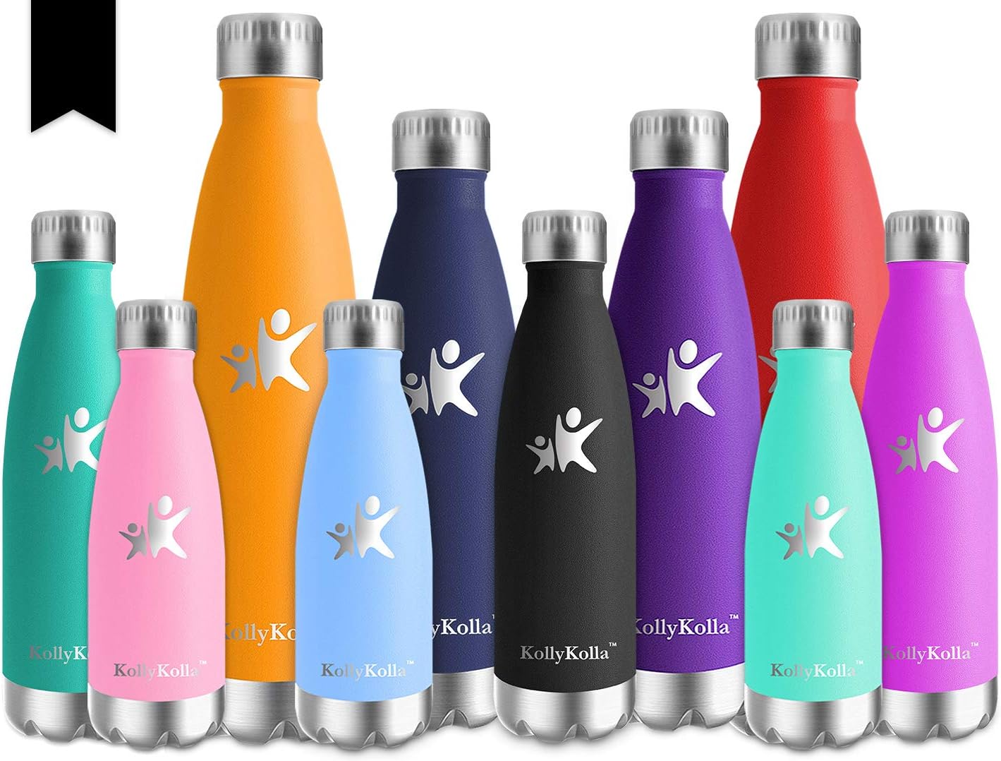 KollyKolla Vacuum Insulated Stainless Steel Water Bottle 12 Oz/17 Oz/22 Oz/ 25 Oz Double Walled Cola Shape Metal Reusable Water Bottle Kids Thermos Keep Drinks Hot and Cold for Sports Travel Outdoor