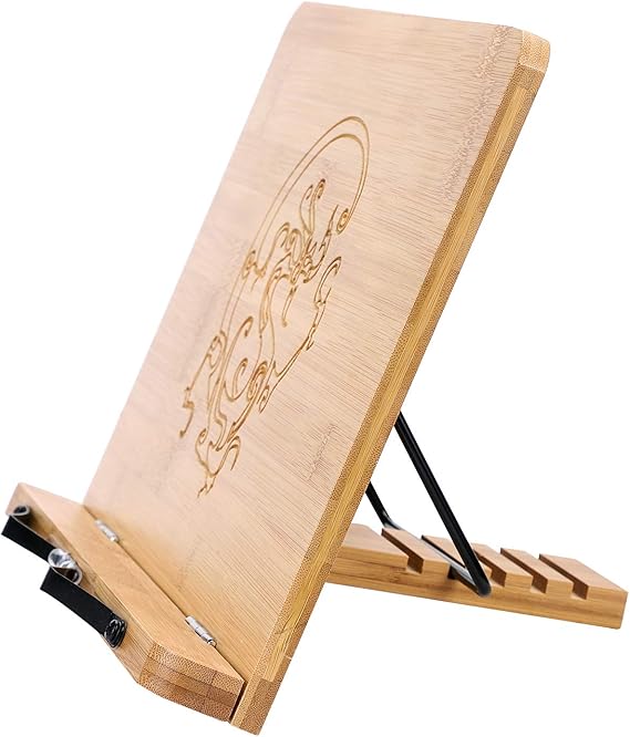 Bamboo Book Stand Reading Adjustable Standing Foldable