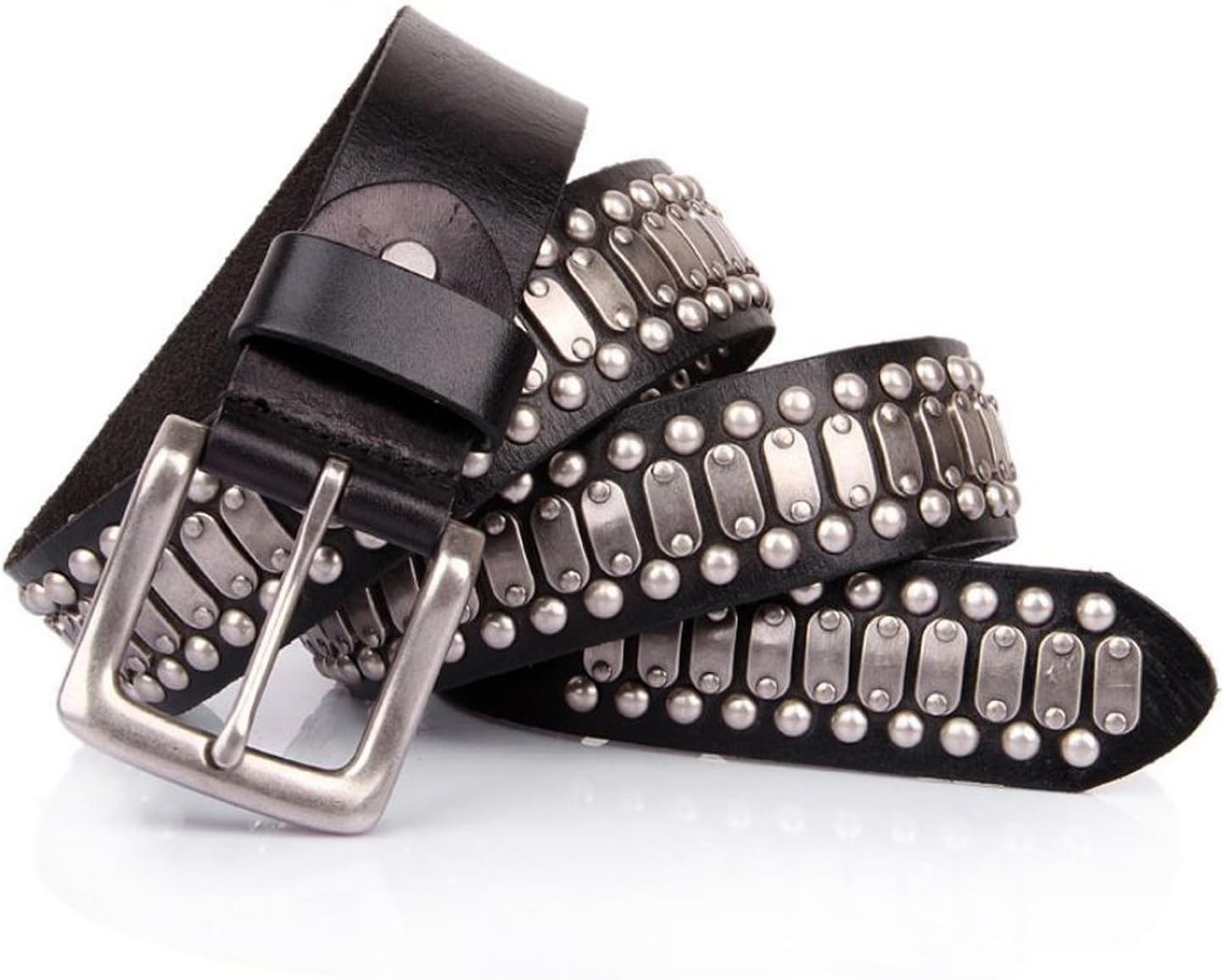 Punk Rock Studded Belt Italian Leather Black
