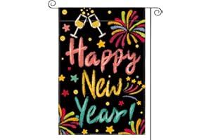 AVOIN colorlife Happy New Year Garden Flag 12x18 Inch Double Sided Outside, Winter Holiday Rustic Yard Outdoor Decorative Flag