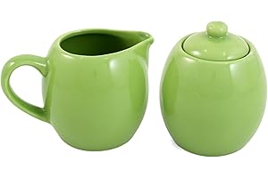 METROPOLITAN TEA Lime Green Ceramic Creamer and Sugar Service Set with Lid