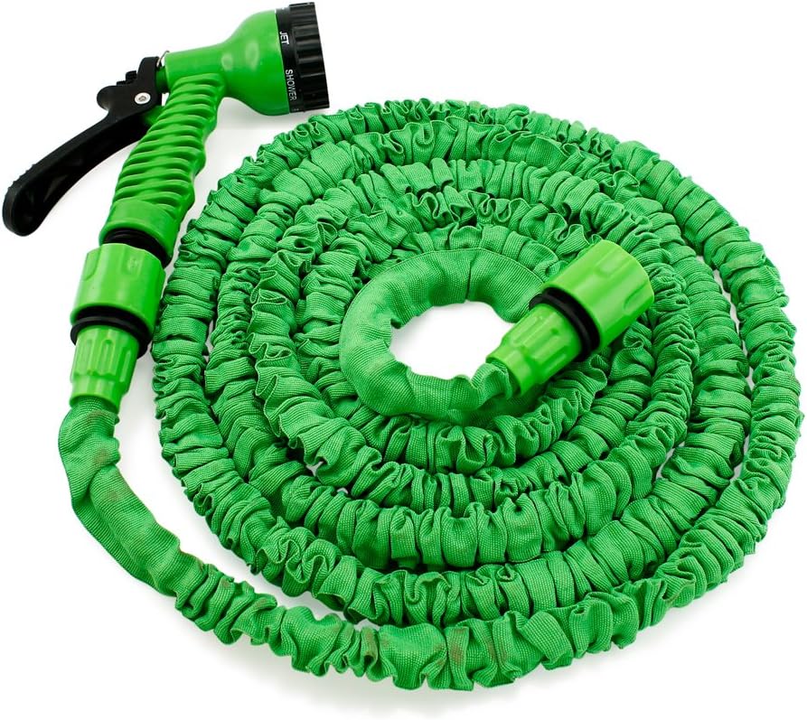 GEARONIC TM Expandable Flexible Stronger Deluxe Garden Water Hose w/Spray Nozzle - 25ft- Green