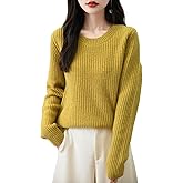 Chanyarn Women's 100% Merino Wool Sweater 2025 Fall Winter Casual Crewneck Long Sleeve Ribbed Knitted Pullover Sweater