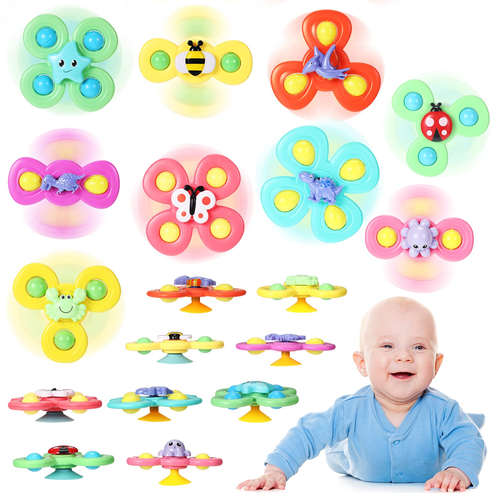 Photo 1 of Leitee 9 Pcs Suction Cup Toys Bath Toys Sensory Strong Suction Cup Toys Spinner Dimple Toy Birthday Gifts for Early Education Bathtub Dining Chairs, 3 Styles(Cute Style)