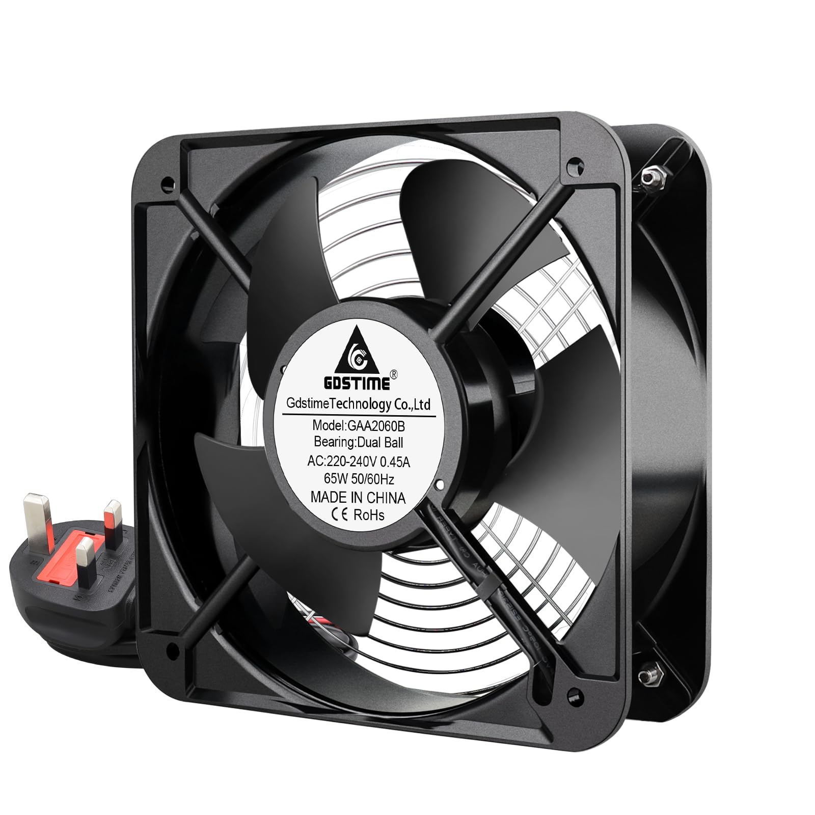 GDSTIME 200 x 60mm Axial Cooling Fan AC 220V 240V Dual Ball Industrial 370 CFM Big Airflow for Cooling Ventilation Exhaust DIY Projects 200mm x 200mm x 60mm