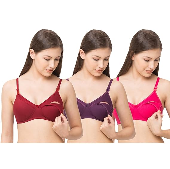 MomToBe Womens Cotton Multicolor Full Cup Padded Feeding Bra/Nursing Bra/Maternity Bra