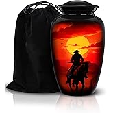Horse Cremation Urn for Human Ashes Adult – Large 200 Lbs Funeral Urn for Men and Women, Western Cowboy Decorative Burial Memorial Urn with Velvet Bag