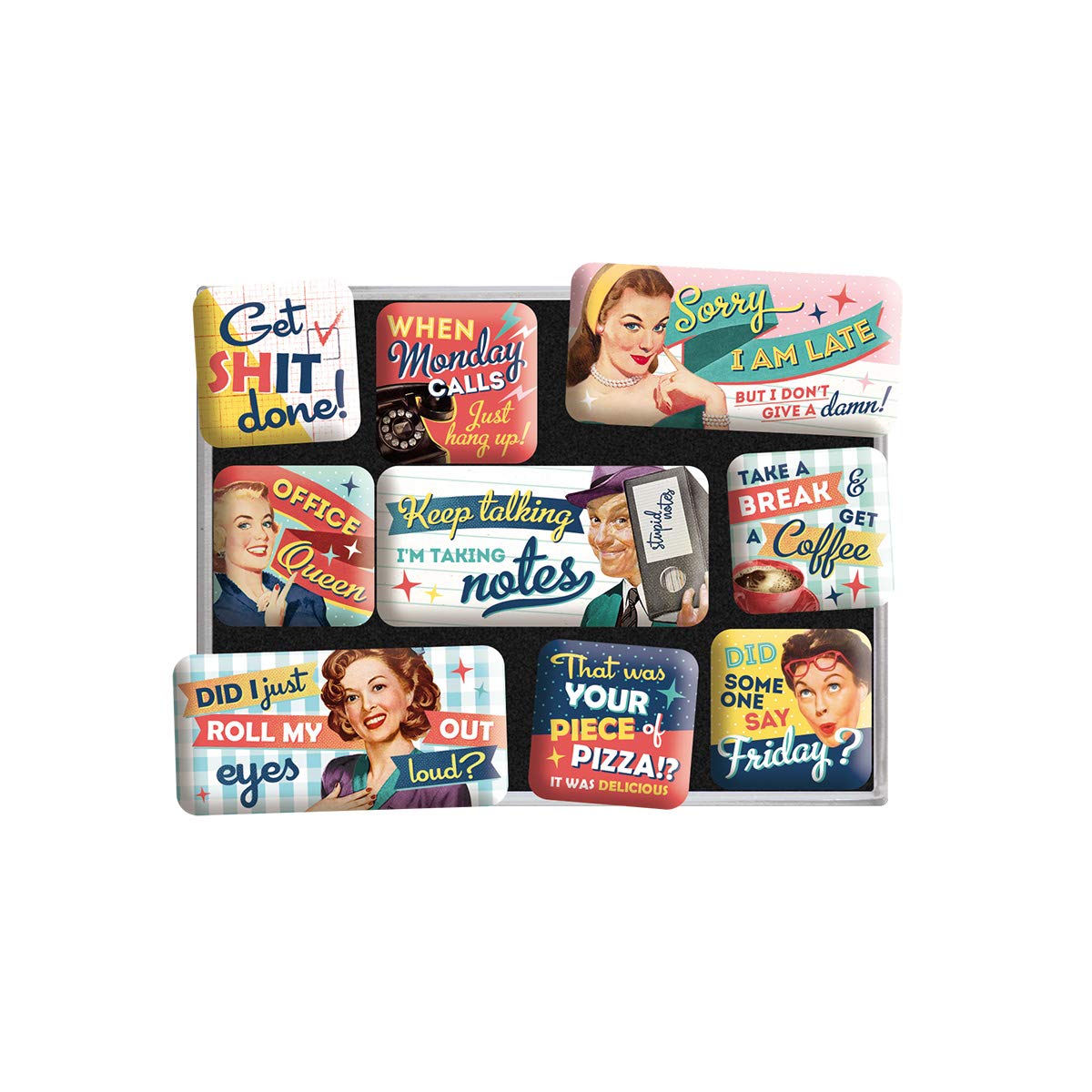 Nostalgic-Art Retro-Style Fridge Magnets Office Fun – Gift idea for colleagues, Magnet set for notice board, vintage design, 9 pieces