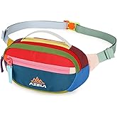 Retro Fanny Pack for Women Men Hiking Waist Packs 2 Pockets Color-blocking Belt Bags for Festival 80s 90s Theme Party Running Traveling (Blue)