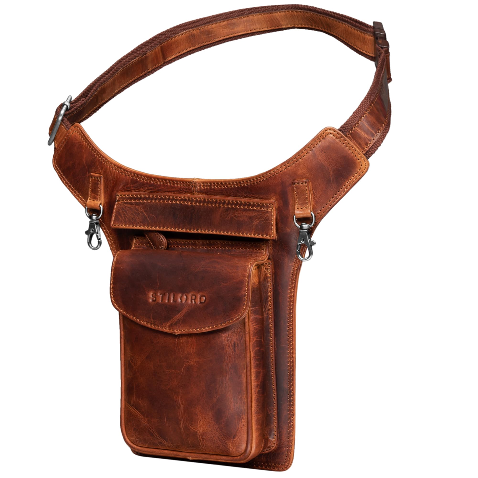 STILORD "Frankie" Leather Bum Bag Vintage Waist Belt for Men and Women Genuine Leather Crossbody Hip Fanny Pack Ideal for Travel Festival Colour:Kara - Cognac