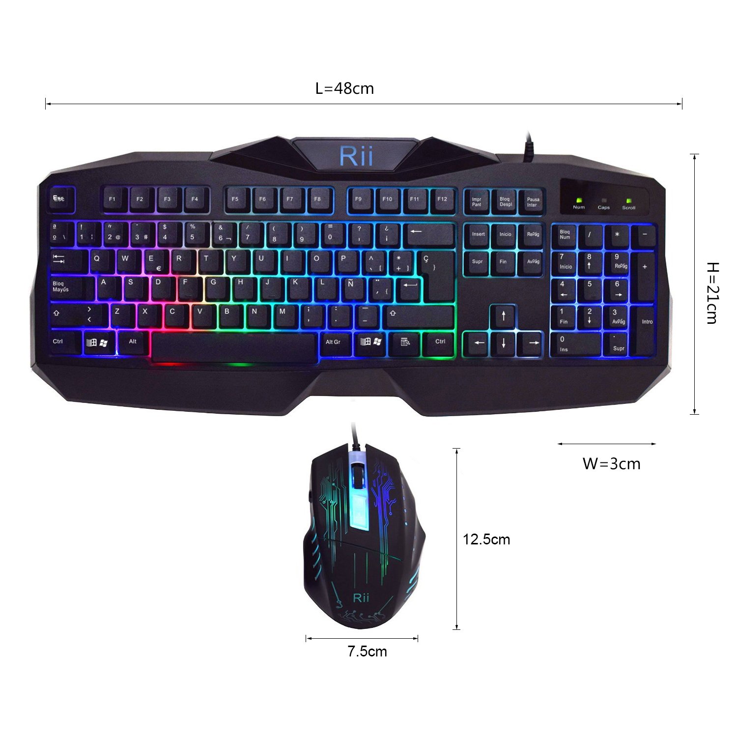 Rii RM Combo Teclado y ratón LED para GAMERS Retroiluminado con colores