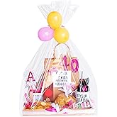 Morepack Extra Large Cellophane Bags for Gift Baskets 50x60 Inches,Jumbo Big Clear Cellophane Bags 5Pieces