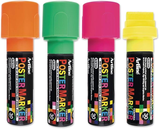 Artline Poster Markers, 30 mm Writing Width, Classic Colors, 4 Pack