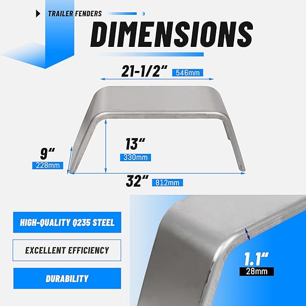 ECOTRIC SQUARE TRAILER FENDERS FOR 14″-16″ WHEELS COMPATIBLE WITH CAR HAULER CARGO TRAILER UTILITY LANDSCAPE TRAILER 2 PACK 1 PAIR