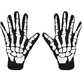 Mr Warm Halloween Skeleton Gloves,Full Finger Skeleton Pattern Gloves Cosplay Costume Accessories for Men Women Adults