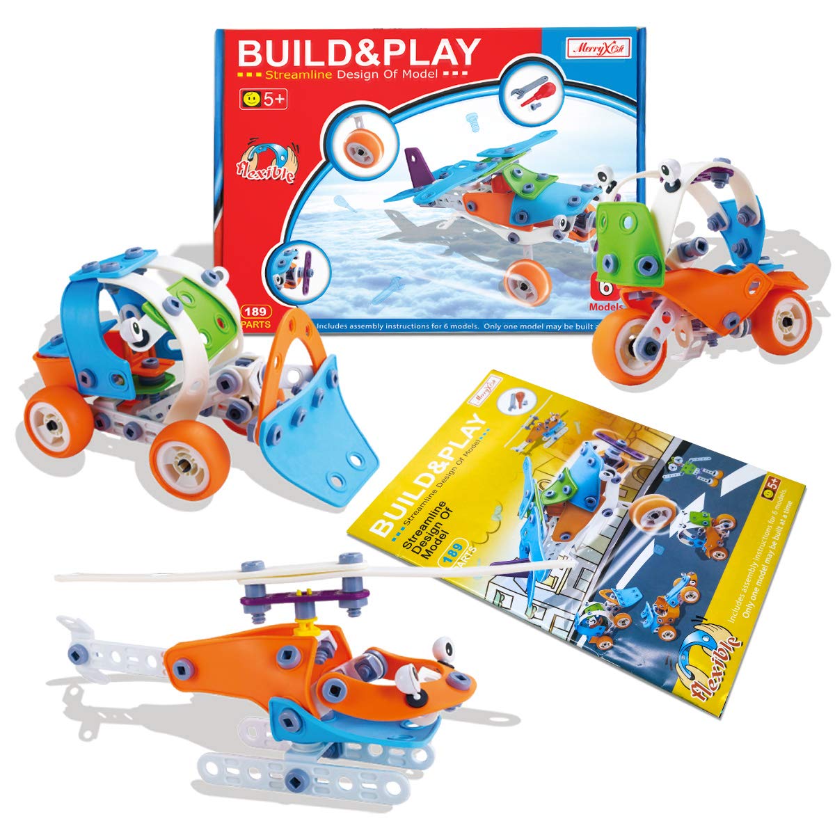 STEM Toys, 189 pcs 6-in-1 Build and Play Toy Set Educational Construction Engineering Building Blocks Learning Kit for Boys and Girls