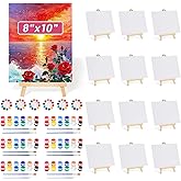 8x10 Inch Canvas and Easel Set, 12 Pcs Art Canvas Boards Bulk with Easel Stand, Mini Acrylic Paint & Brushes Set, Sip and Paint Kit for Adults Couples Date Night Painting Party Activities