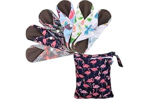 Teamoy 6Pcs Cloth Menstrual Pads(12") with Wet Bag, Reusable Sanitary Pads/Panty Liner with Charcoal Bamboo Absorbency Layers