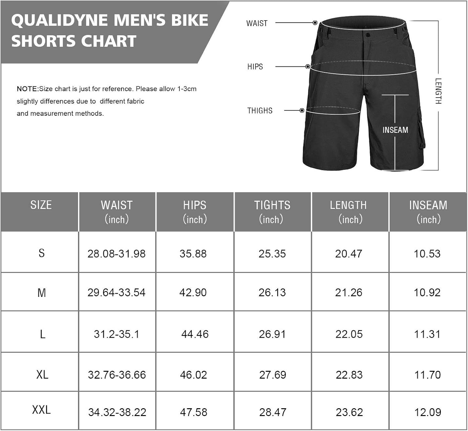 qualidyne Men's 3D Padded MTB Shorts Lightweight Mountain Bike Shorts, Loose Fit Cycling Shorts: Clothing