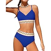 DONWEN Girls Swimsuits V Neck Bikini Set Textured High Waist Girl Two Piece Bathing Suit