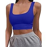 Mizoci Women's Basic Sleeveless Square Neck Cropped Double Layer Sexy Crop Tank Top