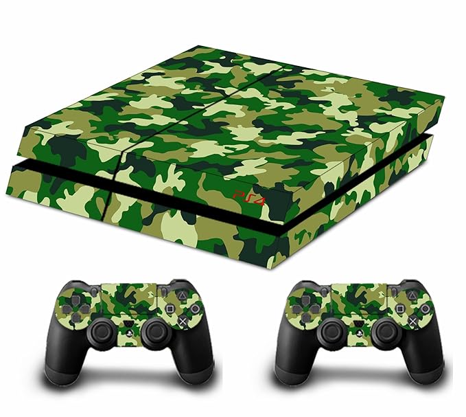 Vinyl Tankstopp Skin Sticker FACEPLATES für Konsole PS4 x 1 und das Controller x 2 grün Jungle camouflage