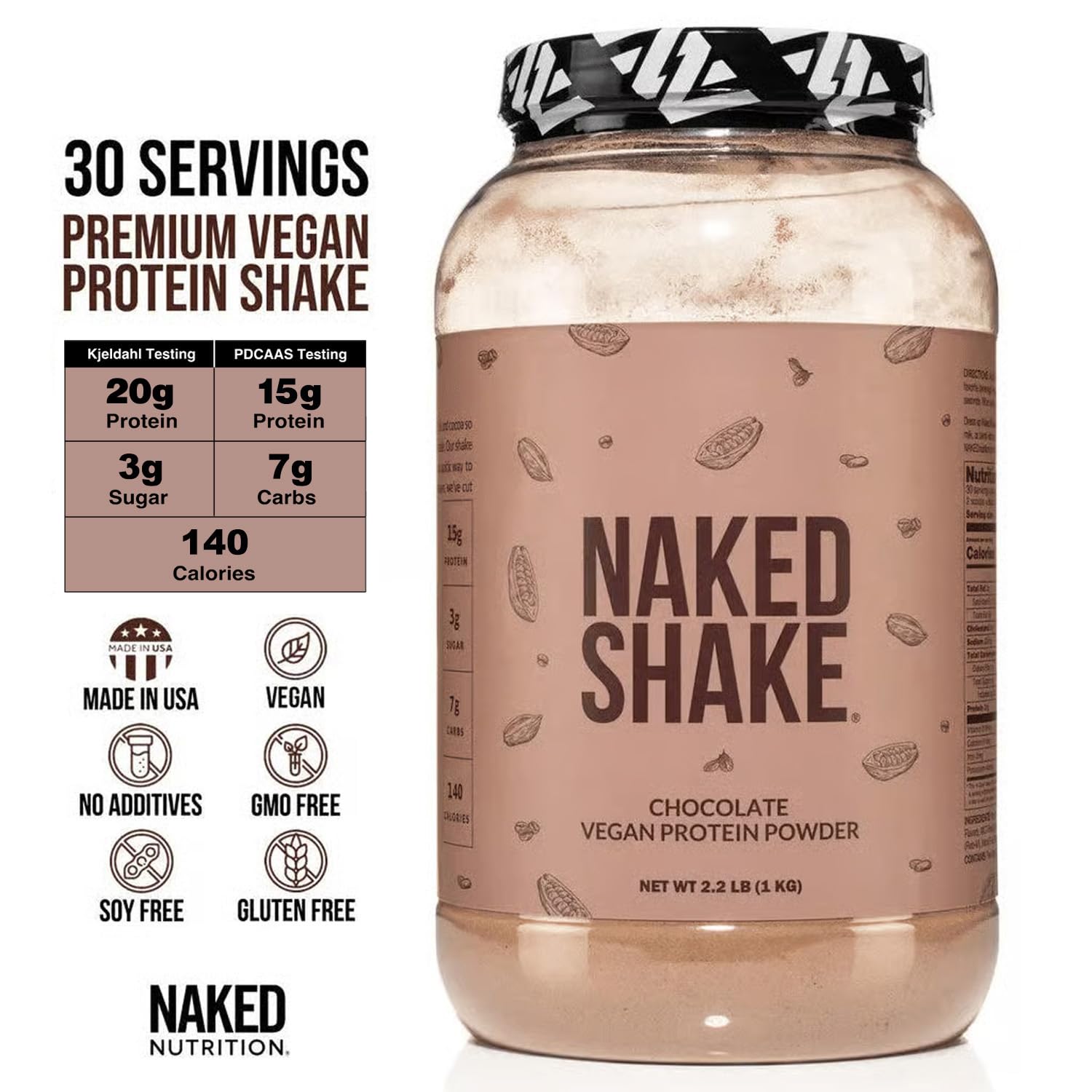 NAKED Shake - Chocolate Protein Powder - Plant Based Protein Shake with Mct Oil, Gluten-Free, Soy-Free, No Gmos Or Artificial Sweeteners - 30 Servings
