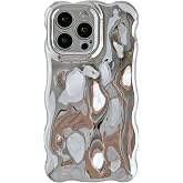 Caseative for iPhone 15 Pro Max Case, Silver | Water Ripple Wave Meteorite Bubble Pattern Chrome Plating Electroplated Candy Color Soft