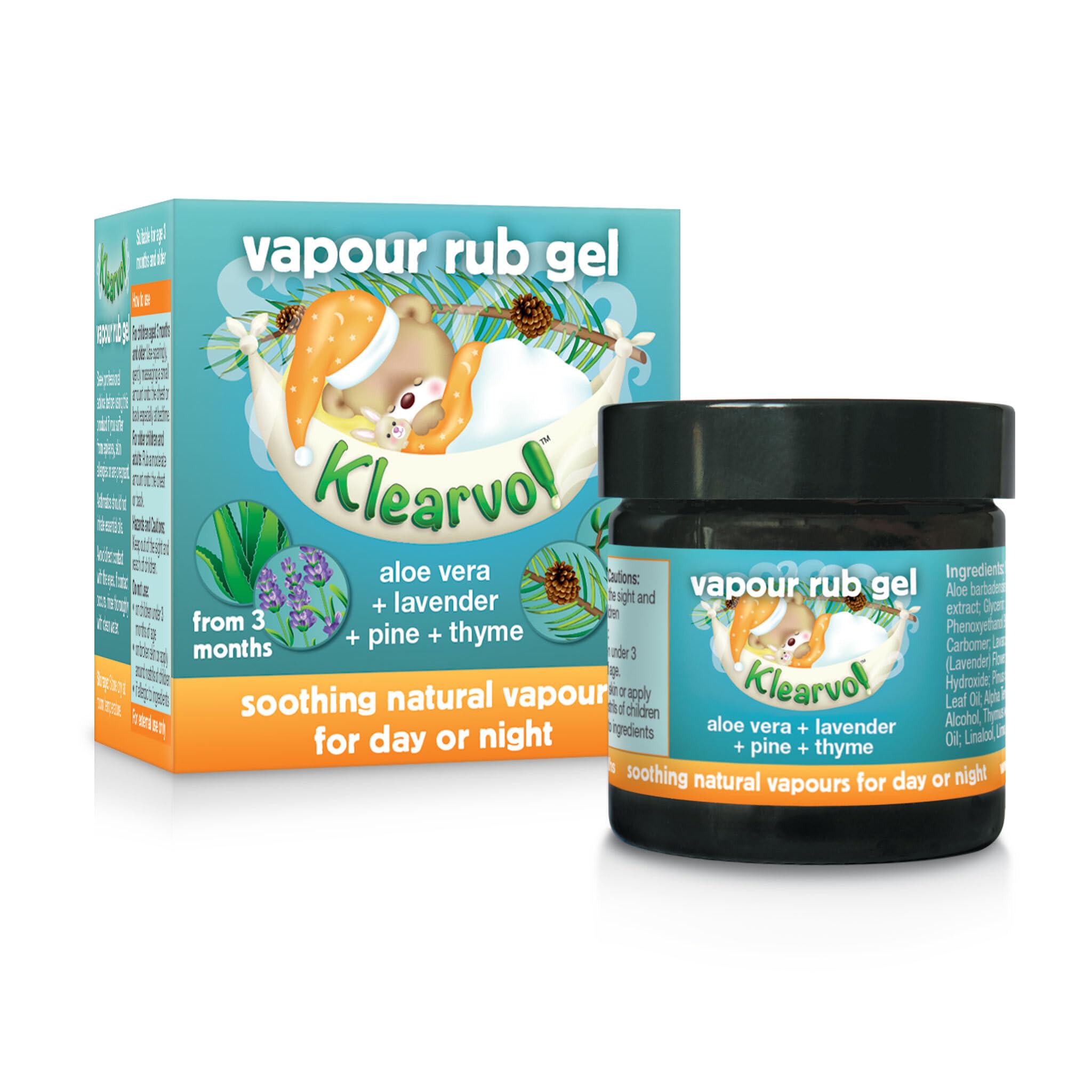 Klearvol Vapour Rub Gel 50 ml (Pack of 1) – Natural Blend with Lavender, Pine, Thyme and Aloe Vera for Gentle Soothing Comfort from 3+ Months