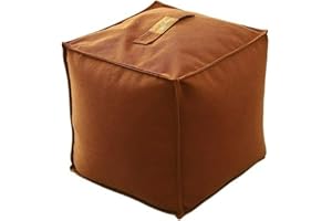 CAMZ Unstuffed Pouf Ottoman Cover, Corduroy Storage Bean Bag Cover Faux Fur Plush Square Foot Rest Footstool Cover Only (Oran