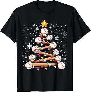 Baseball Christmas Tree Light Xmas Baseball Boys Kids T-Shirt