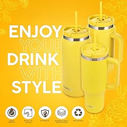 FAHRMOSIS 64 Oz Tumbler with Handle and Straw Half