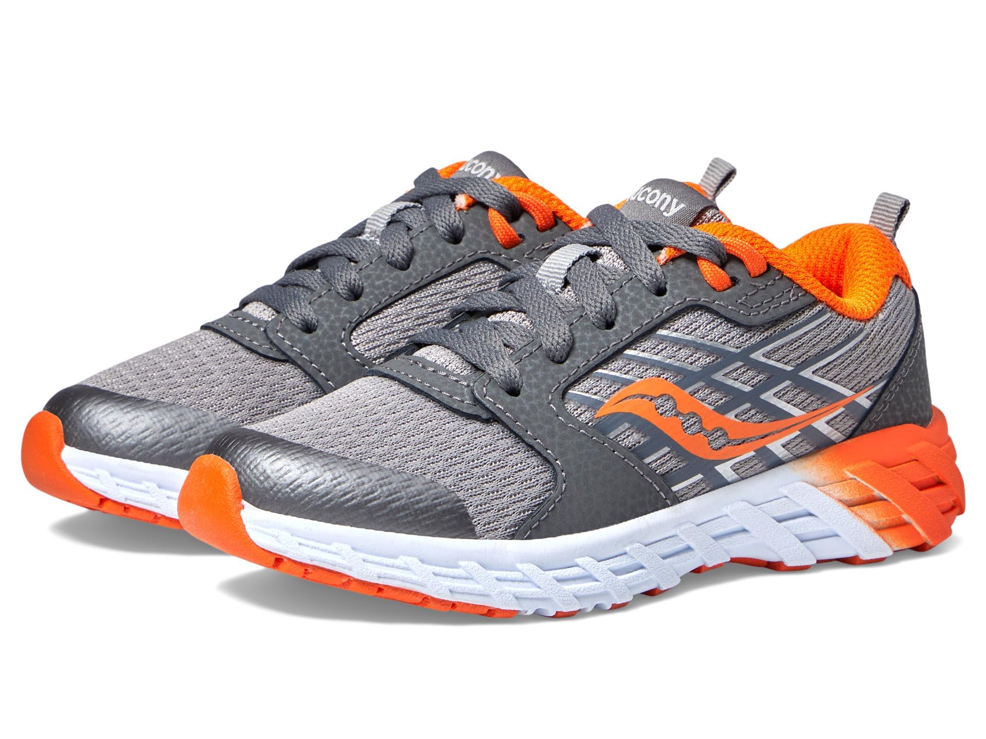 Saucony Wind 2.0 Sneaker, Grey/Orange, 12.5 US Unisex Big Kid