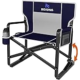 Rocking Camping Chair Rocker, Folding Chair Lawn Chairs with Cup Holders Foldable Outdoor Freestyle Navy Blue