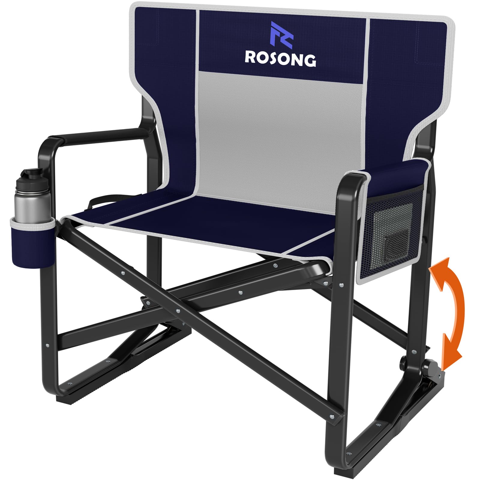 Photo 1 of **Rocking Camping Chair Rocker, Folding Chair Lawn Chairs with Cup Holders Foldable It is missing a part, is used, and it is not 100% certain.**Outdoor Freestyle Navy Blue
