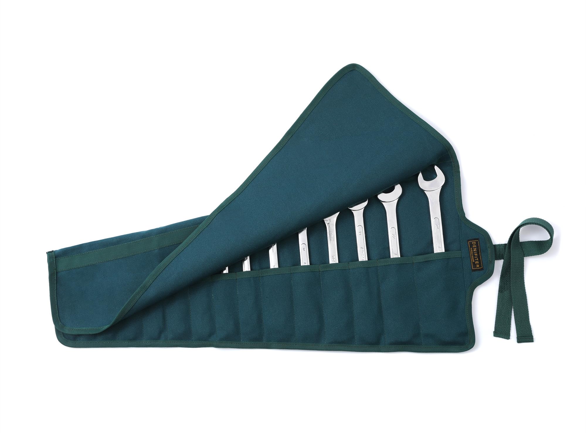 Tool Bag, Heavy Duty 16oz Waxed Canvas Wrench Roll Up Pouch, Multi-Purpose Tool Organize Bag with Straps (26.5" X 12.5", DarkGreen)