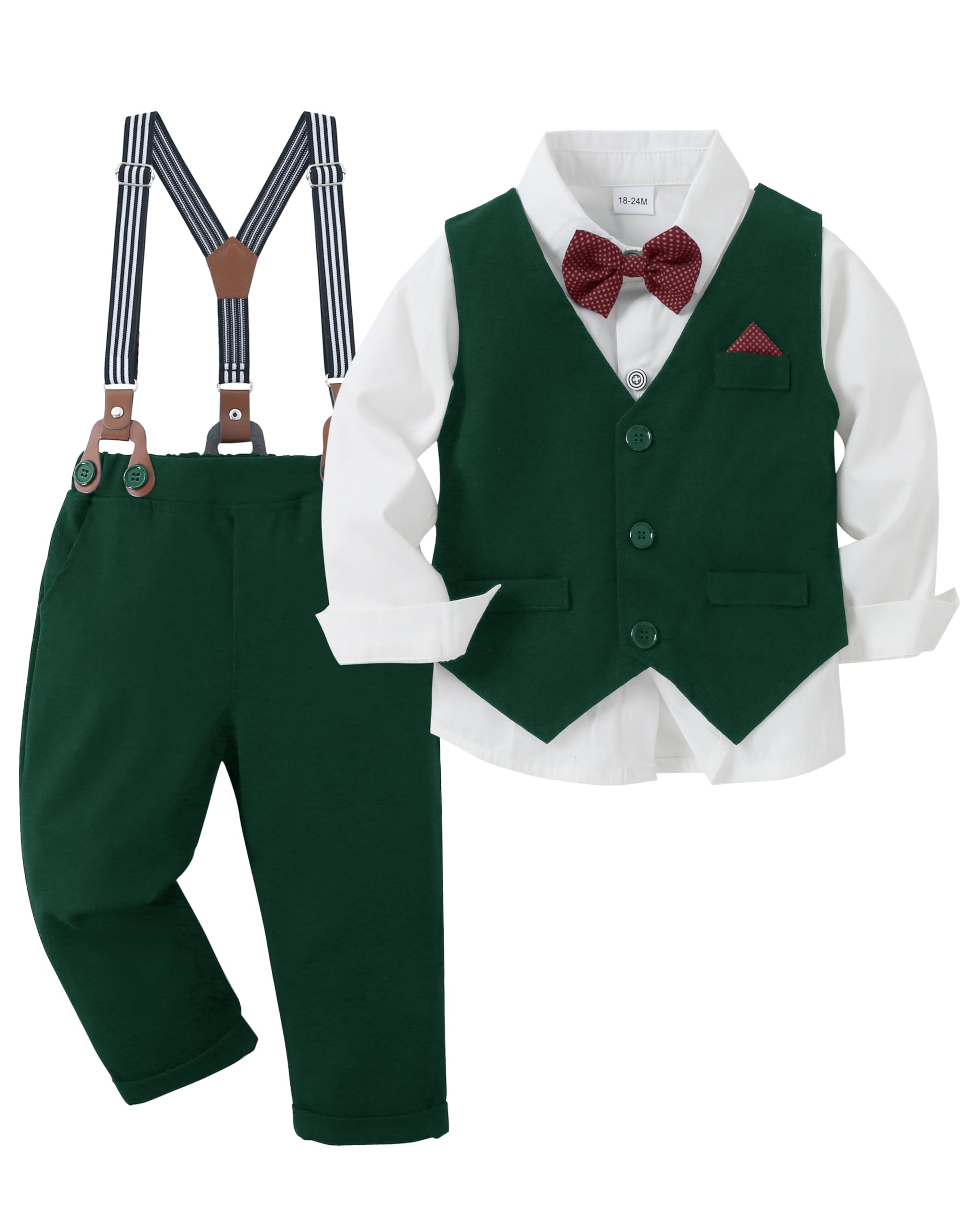 Photo 1 of CARETOO 18 24 Month 2 3 4 5T Christmas Toddler Baby Boy Clothes Suits Gentleman Wedding Outfits Cotton Dress Shirt Suspender Pants Formal Outfit
