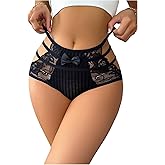 RoseSeek Women's Bowknot Lace Underwear Comfy Cut Out Mid Rise Full Coverage Panty