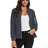 MAGCOMSEN Women's Casual Jacket Lightweight Bomber Jackets 5 Pockets Windbreaker Zip-up Spring Fall Outerwear