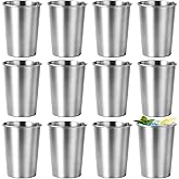 OMISTAR 12 Pcs Stainless Steel Pint Cups for Drinking - 16.9 oz Brushed Metal Drinkware Tumblers, Stackable Rust-resistant Reusable Cup for Camping, Picnics, Parties, Kitchen, or Office Beverage Use