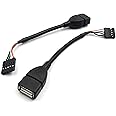 Duttek 5 pin USB Header to USB Dupont Cable, USB 2.0 Type A Female to Dupont 5 Pin Female Header Motherboard Cable Cord (AF/5Pin 0.1M)(2-Pack)
