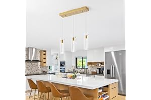 BESTWEST 3-Light Gold Pendant Light, 24W Modern Pendant Light, Kitchen Island Pendant Light Fixtures, Dimmable Kitchen Chandelier Light with Controller for Kitchen Bedroom Living Room