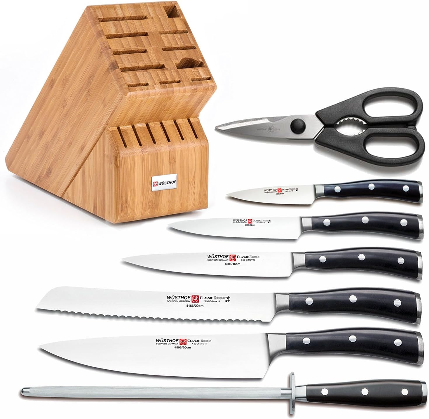 Wusthof Classic Ikon 8 Piece Knife Set with 17slot Bamboo