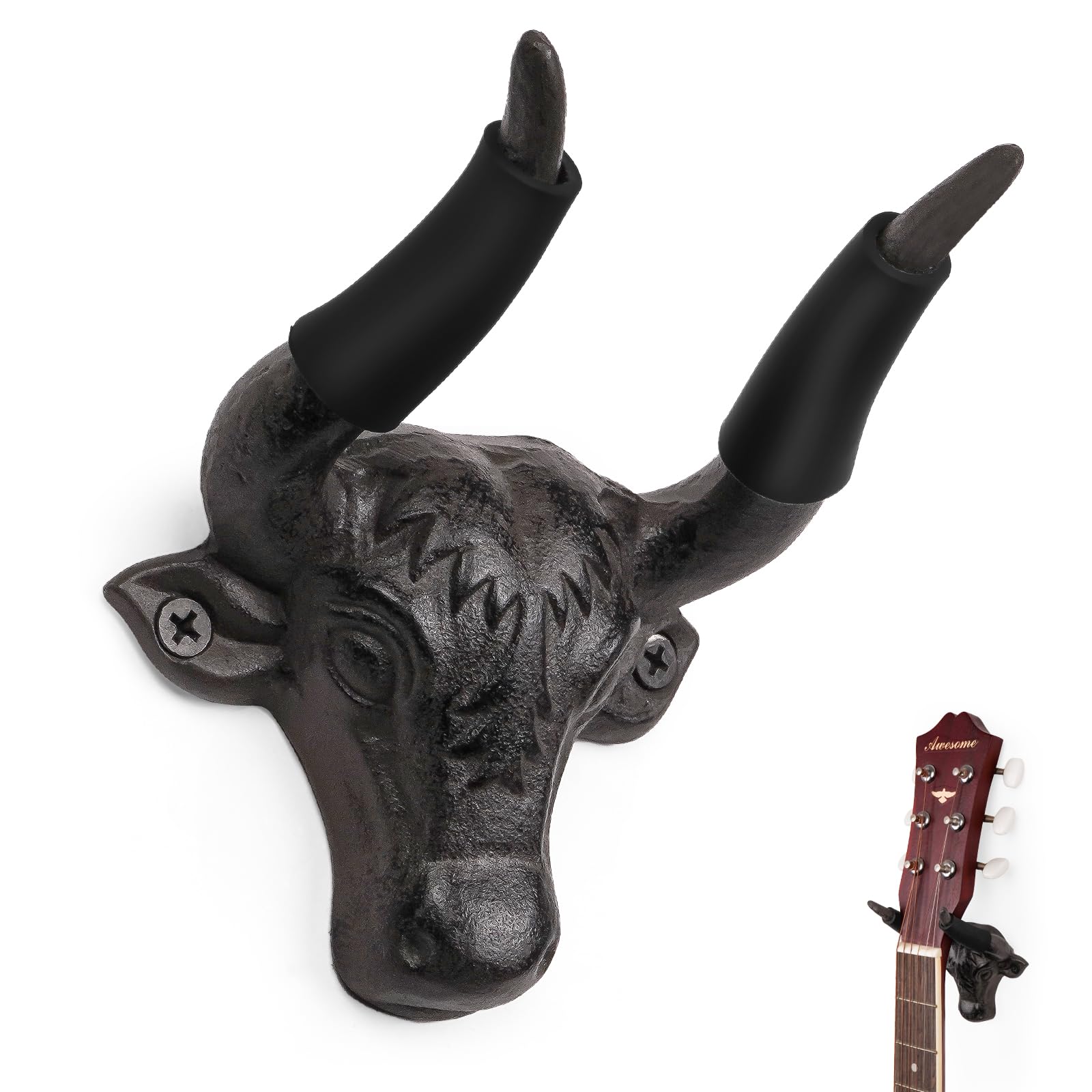 Photo 1 of Adowes Guitar Wall Mount Hook 1 Pack, Guitar Hanger Mount Cast Iron, Bull Head Guitar Holder, Ukulele Wall Mount, Guitar Accessories for Acoustic, Electric Guitar, Bass, Ukelele, Banjo, Guitar Gifts